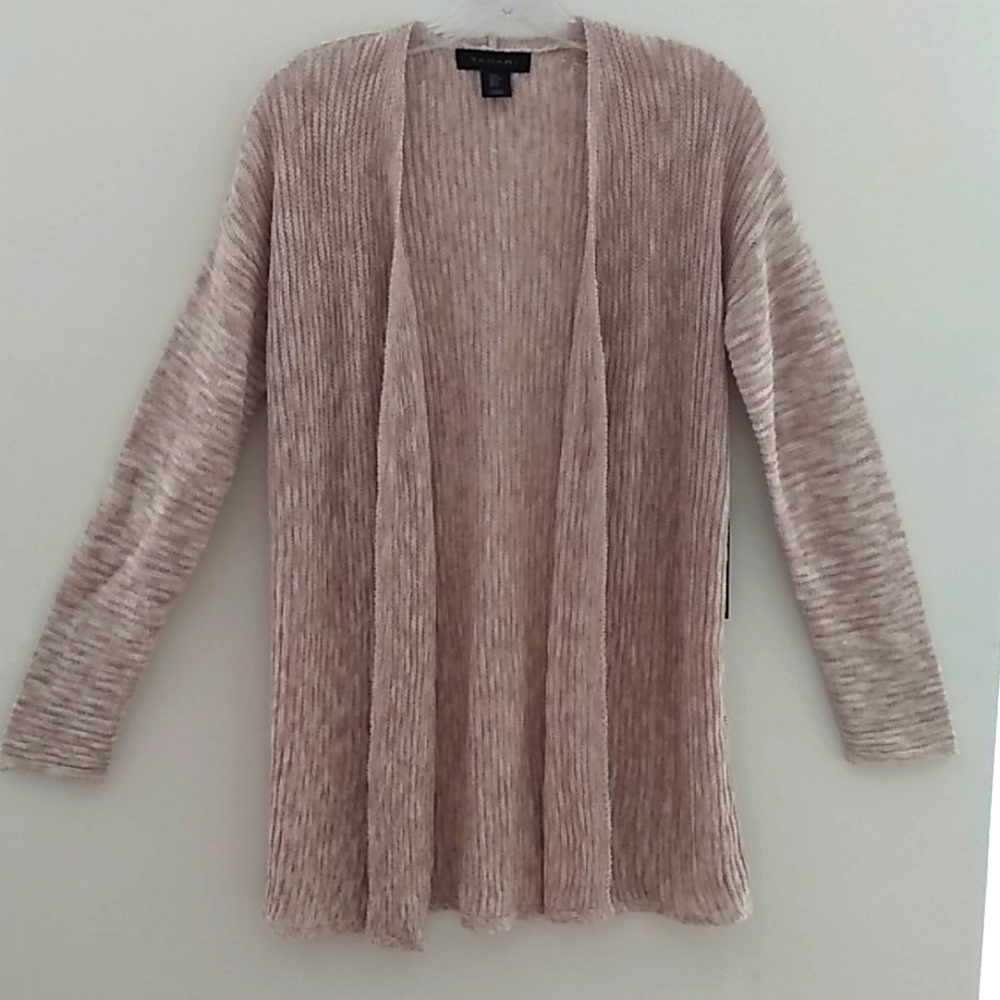 Tahari oatmeal‎ open front ribbed duster  grandma core  cardigan size medium NWT